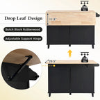 Ensemble d'îlot de cuisine TOPMAX avec abattant et 2 tabourets, ensemble de table à manger avec étagère réglable, tiroirs et porte-serviettes