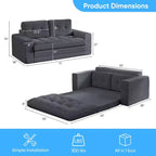 Mjkone Canapé-Lit Futon Convertible 2-en-1 180 cm, Canapé Deux Places Pliable en Tissu Côtelé avec Boutons Touffetés, Idéal pour Petits Espaces