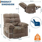 Fauteuil de massage inclinable et chauffant – Fauteuil à bascule pivotant à 360°, canapé simple surdimensionné avec vibration, port USB et poches de rangement pour salon/chambre