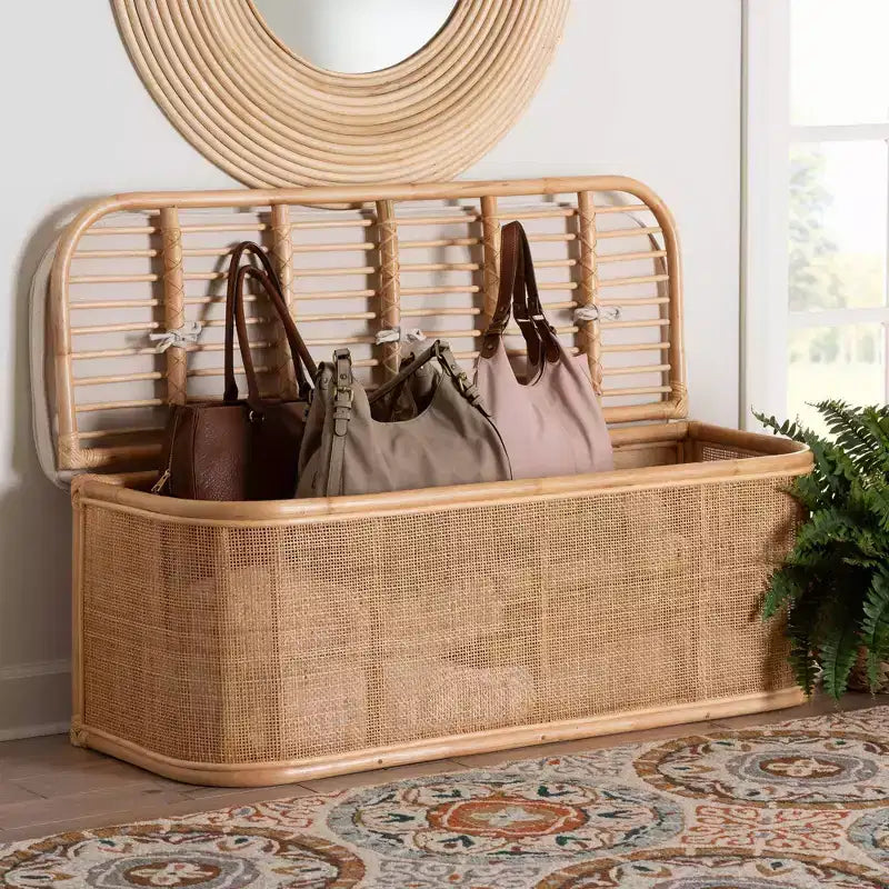 Banc de rangement bali & pari Ishana en rotin naturel Naturel/Blanc : Polyester rembourré, cadre en contreplaqué, aucun assemblage requis