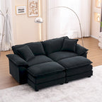 Canapé 2 places avec 2 coussins de siège, 2 oreillers et 2 poufs, canapé confortable - Canapé profond de salon, canapé modulable