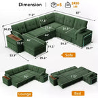 Dyonery 112 Canapé modulaire convertible avec lit gigogne, canapé d'angle en U avec rangement, canapés extra larges et profonds pour salon