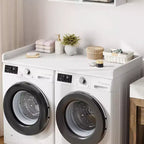 Comptoir pour lave-linge-sécheuse, dessus de machine à laver avec bord surélevé et tapis antidérapant pour le rangement des paniers à linge et l'organisation de la buanderie