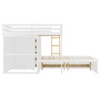 Lit superposé double sur double avec armoire de rangement et tiroirs, lit superposé double en bois peu encombrant avec garde-corps pour appartement, chambre à coucher
