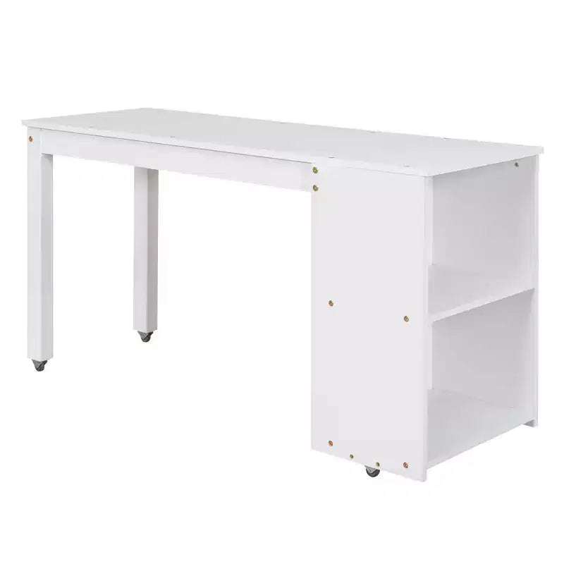 Lit bas mezzanine pleine grandeur avec bureau roulant, 3 tiroirs et étagères
