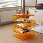 Table d'appoint contemporaine en acrylique en forme de S avec rangement
