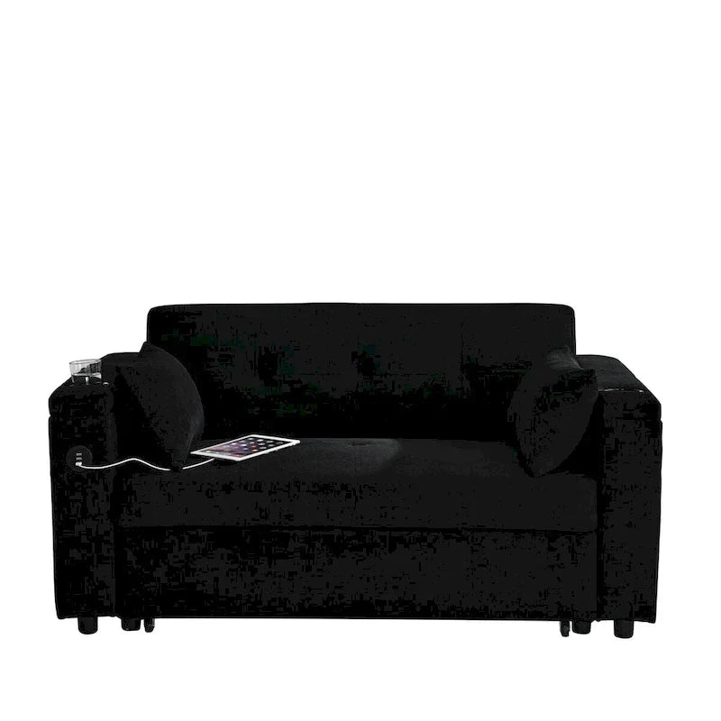 Canapé-lit gigogne 54 po, canapé-lit inclinable 2 places avec rangement, oreiller lombaire, prise USB