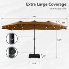 MAISON ARTS Parasol excentré rectangulaire de 4,5 m avec manivelle, parasol de marché double face d'extérieur avec lumières LED solaires et base incluse