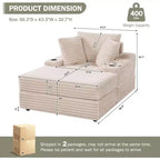 Chaise longue surdimensionnée d'intérieur avec pouf de rangement, canapé-lit en velours côtelé avec 3 oreillers, fauteuil de canapé convertible une place