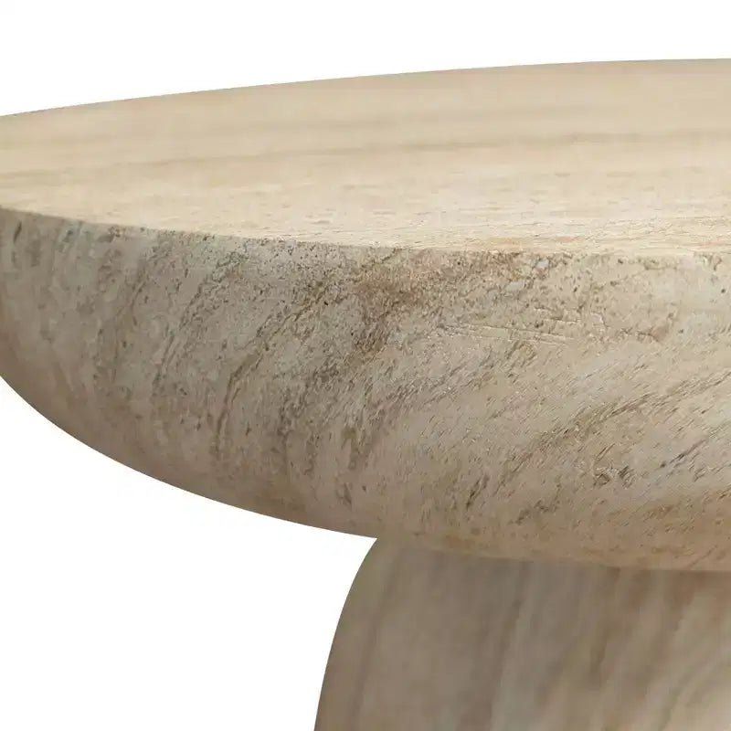 Table basse ronde Lunexa de LeisureMod, table d'appoint à piédestal en pierre de fibre pour utilisation intérieure ou extérieure, design sculpté avec patins antidérapants