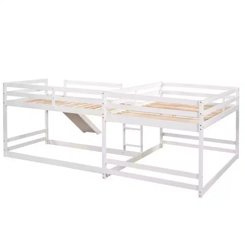Lits superposés en L pour 4 enfants, lits superposés quadruples avec toboggan, lits superposés en bois doubles et jumeaux pour chambre à coucher ou dortoir