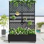 MAYEERTY Jardinière avec treillis en fer noir, ligne parallèle 01, style combiné classique à persiennes, 183x119x41cm, ensemble de 3 pièces