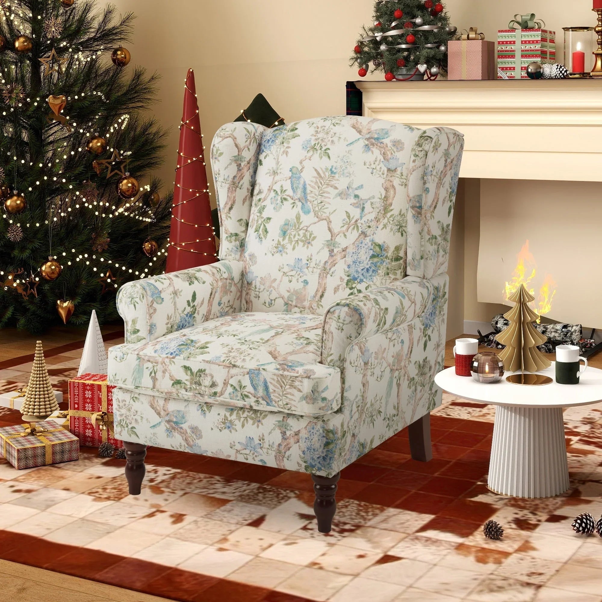 Fauteuil d'appoint moderne Erommy, fauteuil à dossier haut, canapé simple en tissu rembourré avec boutons et pieds en bois pour salon