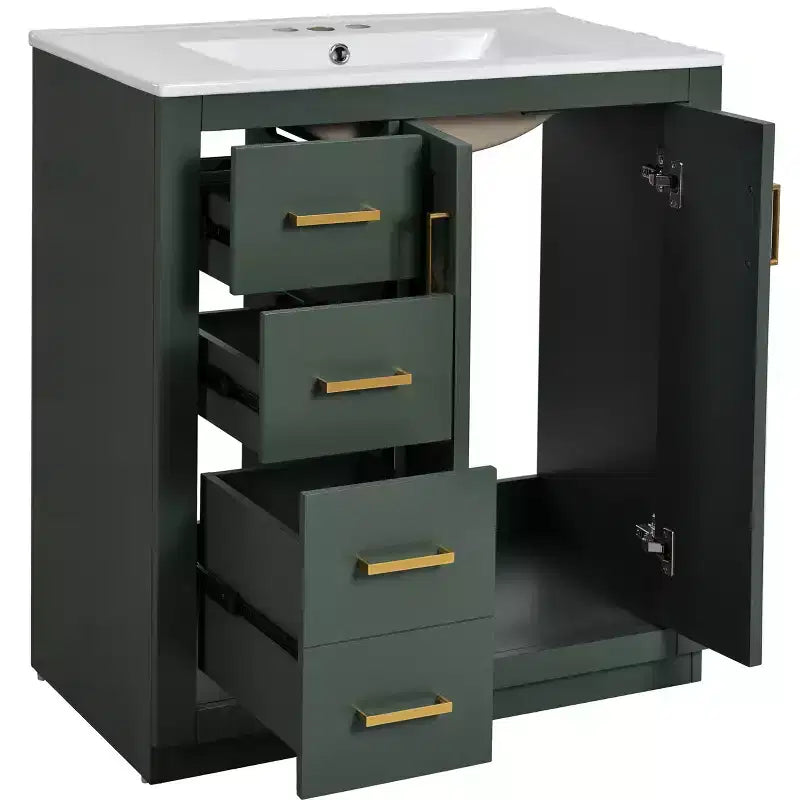 Meuble-lavabo simple de 76 cm avec armoire et 3 tiroirs – Noir / Bleu / Vert / Indigo / Blanc