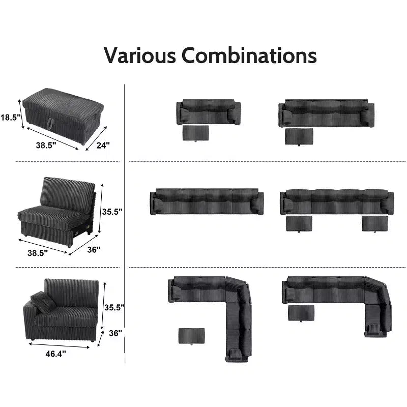 Canapé d'angle modulaire en velours côtelé Dyonery avec housses lavables