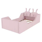 Lit plateforme double Whisen, cadre de lit rembourré pour enfants avec coussin lapin, barrières latérales amovibles