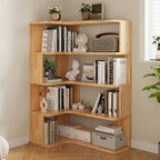 Bibliothèque verticale en bois en L à dos ouvert, finition naturelle