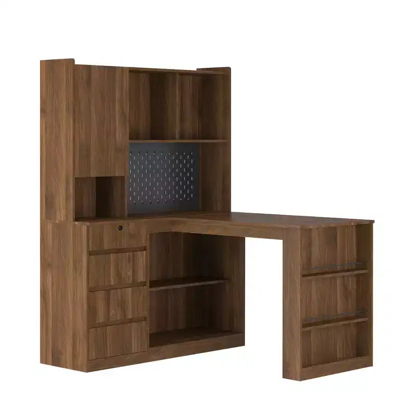 Bureau d'angle en L de 46 pouces avec bibliothèque et tiroirs