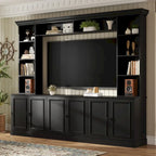 Ensemble mural de 4 meubles TV avec pont pour téléviseurs jusqu'à 70 pouces, meuble TV avec étagères réglables, grande console multimédia