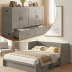 Lit escamotable convertible Queen Size Mjkone avec matelas, chargement USB, tiroirs de rangement