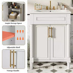Meuble-lavabo de 24 po avec évier en céramique, armoire Shaker, 2 portes à fermeture amortie, cadre en bois massif pour petite salle de bain ou salle d'eau