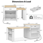 Îlot de cuisine en bois de 210 cm pour 4 à 6 personnes avec table à manger extensible et rangement double.