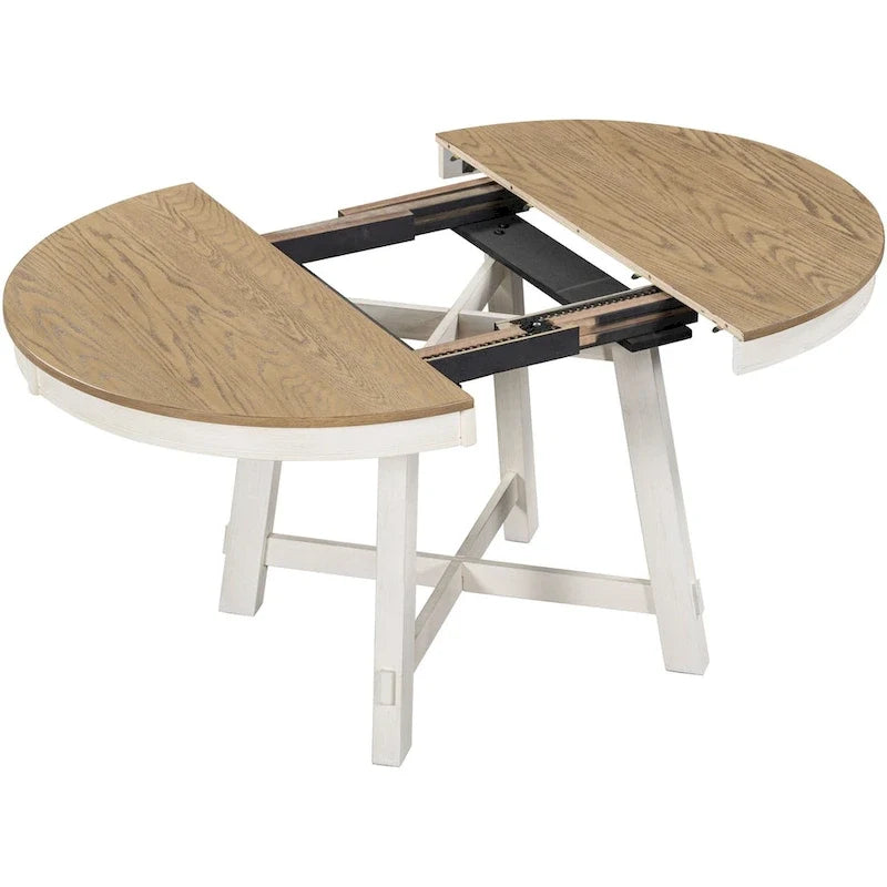 Table de salle à manger ronde extensible de style ferme avec 16 rallonges en bois