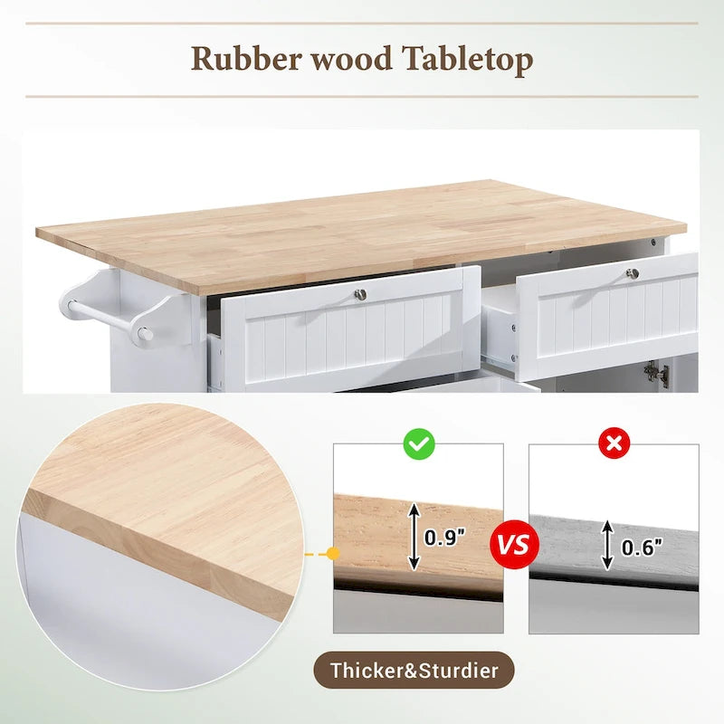 Ensemble d'îlot de cuisine TOPMAX avec abattant et 2 tabourets, ensemble de table à manger avec étagère réglable, tiroirs et porte-serviettes