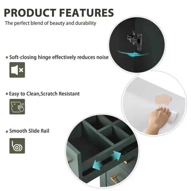 Meuble-lavabo simple de 76 cm avec armoire et 3 tiroirs – Noir / Bleu / Vert / Indigo / Blanc