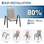 Chaises de patio, Lot de 4/6 chaises de salle à manger empilables d'extérieur en textilène léger résistant aux intempéries avec accoudoirs pour jardin, terrasse de piscine