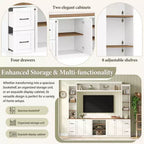Meuble TV mural 4-en-1 ModernLuxe de style campagnard, convient aux téléviseurs jusqu'à 70 pouces, meuble TV console multimédia avec étagères réglables et tiroirs