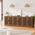 Buffet de rangement à portes en rotin 3 ensembles avec étagères réglables - 93L x 31H