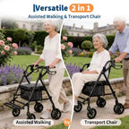Fauteuil roulant pliable portable pour adultes, capacité de 135 kg, 6 roues, hauteur réglable, rangement sous le siège, siège et repose-pieds confortables