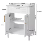Meuble-lavabo de 24 po avec évier en céramique, armoire Shaker, 2 portes à fermeture amortie, cadre en bois massif pour petite salle de bain ou salle d'eau