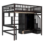 Lit mezzanine en pin avec bureau et rangements