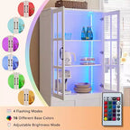 AMERLIFE Armoire de rangement haute 180 cm avec lumières LED, grande bibliothèque avec portes en verre acrylique