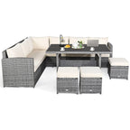 Ensemble de salle à manger Costway 7 pièces en rotin pour terrasse, canapé sectionnel et pouf - Voir détails