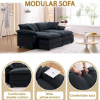 Canapé 2 places avec 2 coussins de siège, 2 oreillers et 2 poufs, canapé confortable - Canapé profond de salon, canapé modulable