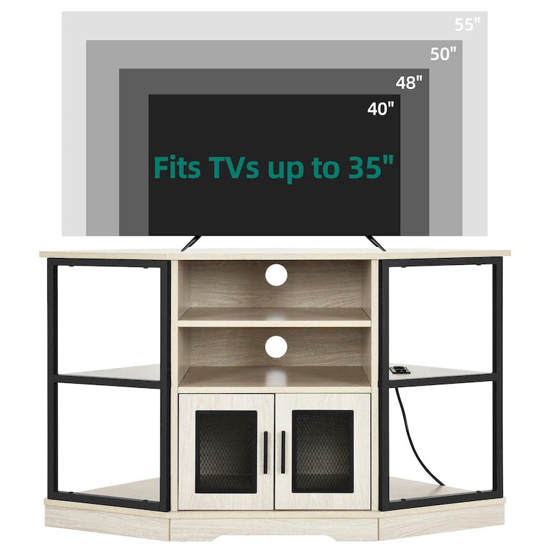 Meuble TV d'angle de ferme, meuble multimédia avec prise de courant pour téléviseurs jusqu'à 55 pouces