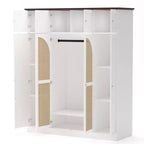 Armoire penderie grande capacité à 8 portes de 180 cm de haut avec tringle, étagères réglables et portes décoratives en rotin