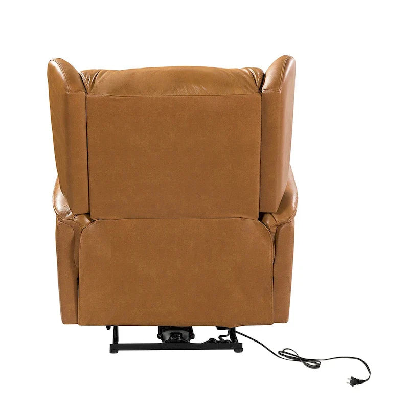 Fauteuil inclinable électrique en cuir véritable avec port USB – Ensemble de 2 fauteuils à oreilles cloutés