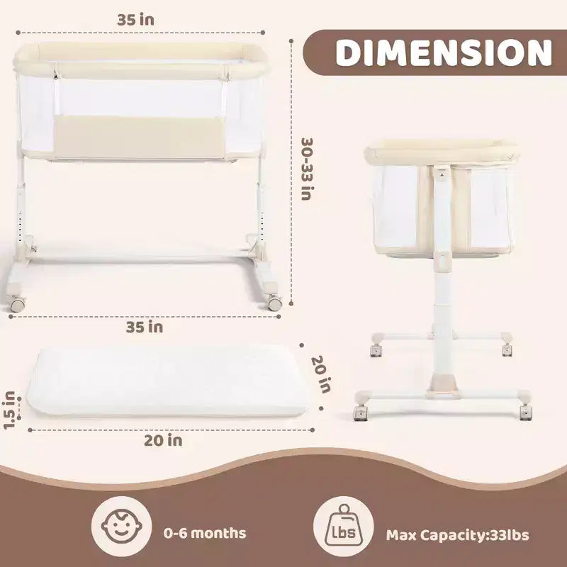 Berceau à roulettes – Beige / Gris / Rose, cododo, pour 1 bébé