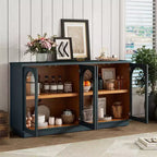 Buffet de rangement 4 portes avec portes vitrées, meuble arqué avec étagères réglables pour la cuisine