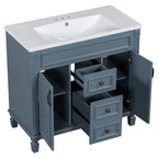 Meuble-lavabo de salle de bain moderne de 91 cm avec lavabo et armoire de toilette, 2 portes et 2 tiroirs