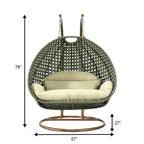 LeisureMod Fauteuil suspendu œuf 2 places avec support - Balançoire / hamac de patio en rotin osier pour extérieur/intérieur avec coussins
