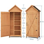 Armoire à outils d'extérieur en bois imperméable, avec portes doubles verrouillables, 3 étagères réglables et toit incliné – Rangement peu encombrant pour terrasse, cour ou pelouse
