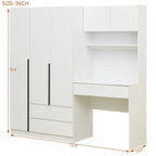 Armoire-penderie 3-en-1 avec coiffeuse, ensemble de bureau, armoire de chambre avec 2 tiroirs, armoire-penderie à 3 portes avec espace de rangement