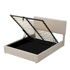 Lit plateforme rembourré Queen avec système de rangement hydraulique - Beige