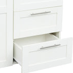 Armoire de rangement en bois blanc avec portes, tiroirs et tringle à vêtements