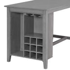 Ensemble de salle à manger 5 pièces de hauteur comptoir pour 4, table rectangulaire en bois avec étagères de rangement et compartiment à vin/barre